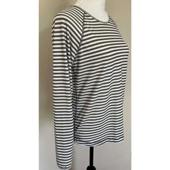 Orvis Striped Long Sleeve Top Crew Neck Gray White Casual Everyday Style - Picture 4 of 6